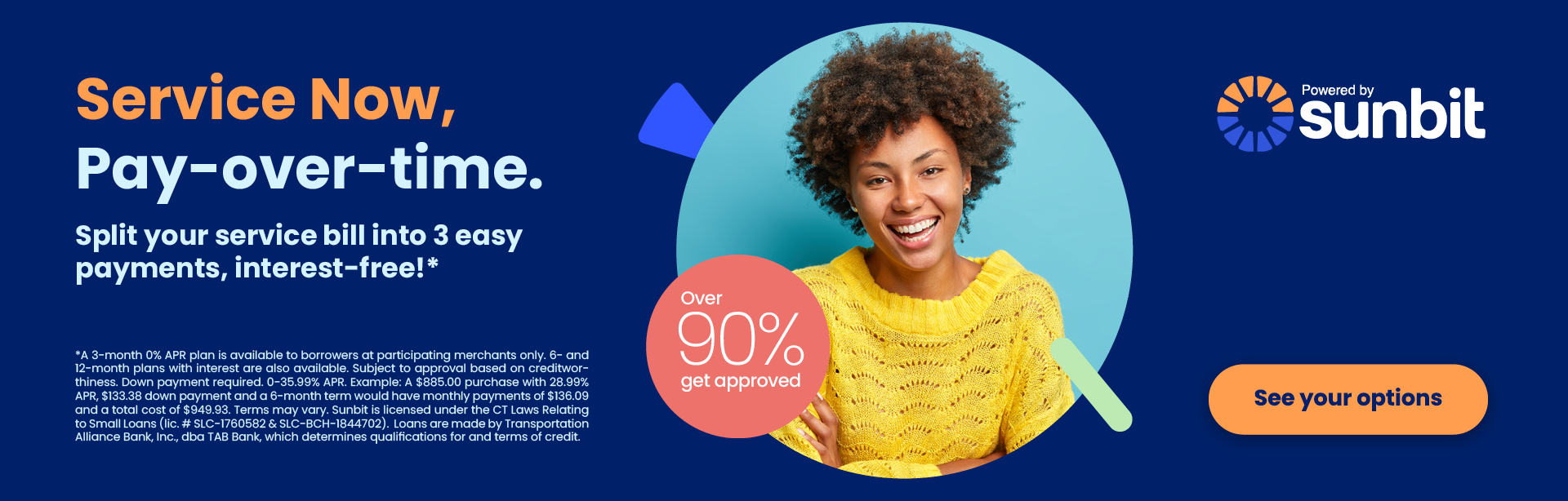 Service Now, Pay-Over-Time , Sunbit banner